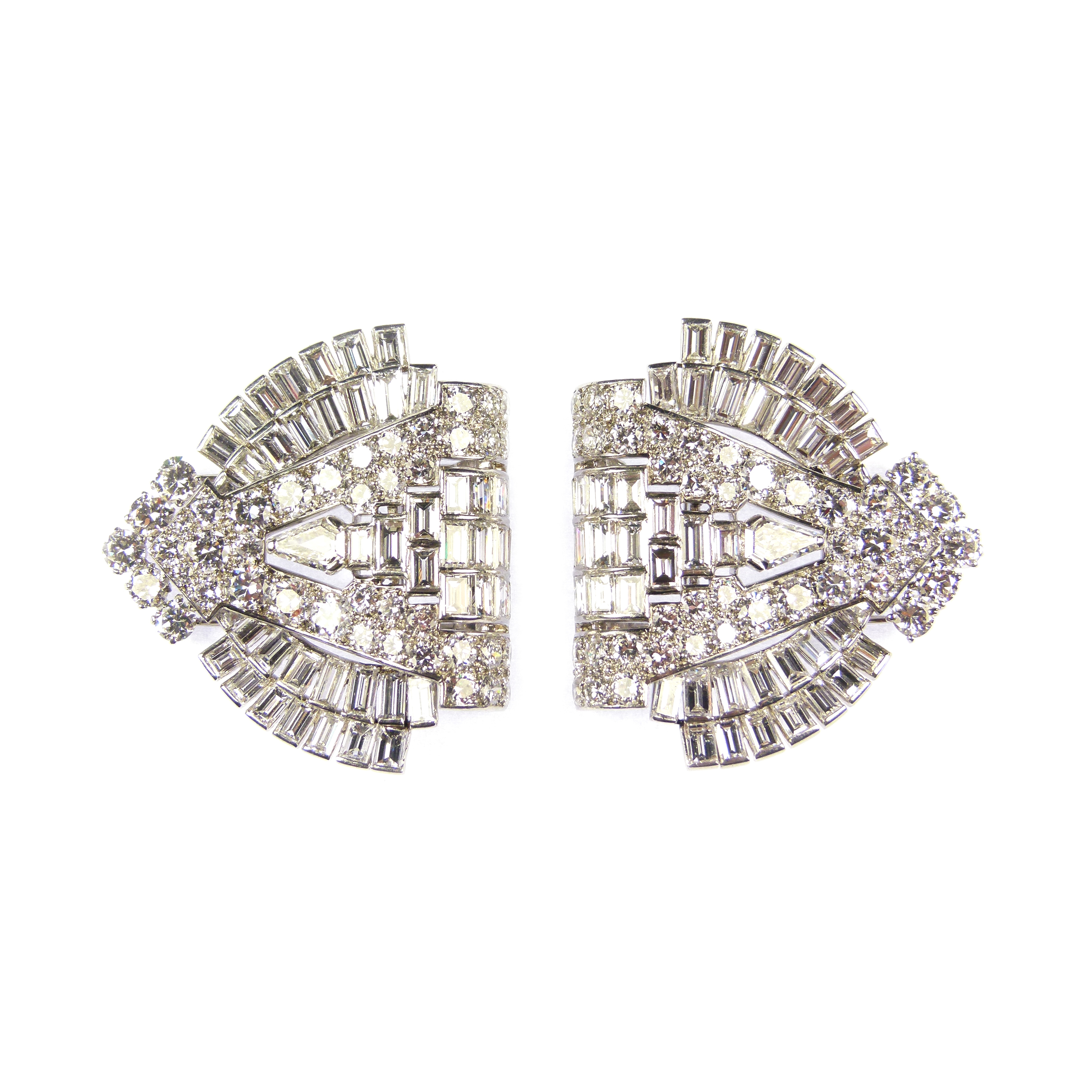 Pair of Art Deco diamond arch clip brooches by Cartier, London c.1935,